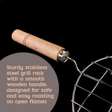 Kitchen Round Stainless Steel Roaster Papad Jali, Barbecue Grill with Wooden Handle