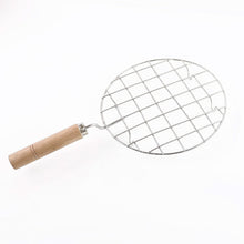 Kitchen Round Stainless Steel Roaster Papad Jali, Barbecue Grill with Wooden Handle