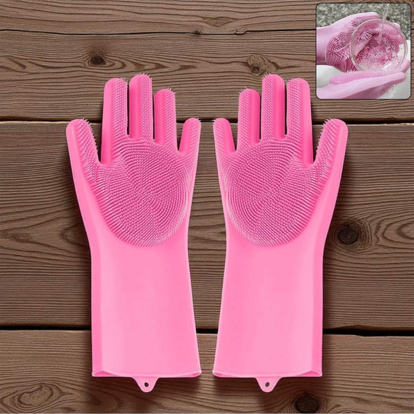Reusable Silicone Cleaning Brush Scrubber Gloves (Multicolor)