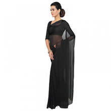 Generic Women's Georgette Plain Saree With Blouse (Black, 5-6 Mtrs)
