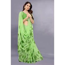 Generic Women's Georgette Printed Saree With Unstitched Blouse (Green)