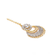 Generic Women's Rose Gold Plated Alloy Kundan Earrings & Mangtikka (White)