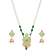 Generic Women's Rose Gold Plated Alloy Necklace & Earings Set (Green)