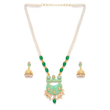 Generic Women's Rose Gold Plated Alloy Necklace & Earings Set (Green)