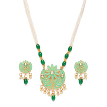 Generic Women's Rose Gold Plated Alloy Necklace & Earings Set (Green)
