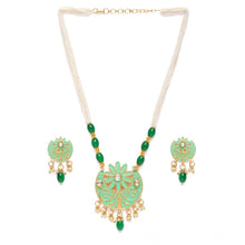 Generic Women's Rose Gold Plated Alloy Necklace & Earings Set (Green)