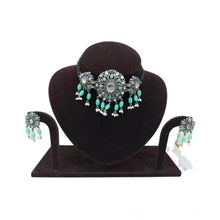 Generic Women's Rose Gold Plated Alloy Necklace & Earings Set (Light Green)