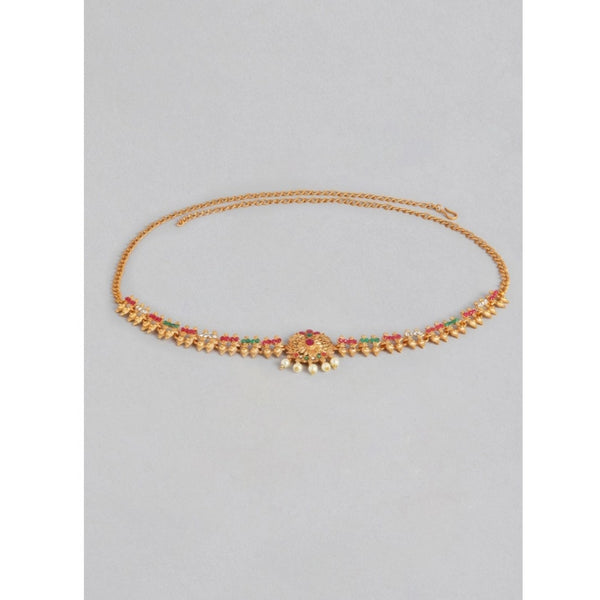 Generic Women's Rose Gold Plated Alloy Hip Belt Kamarband (Red &amp; Green)