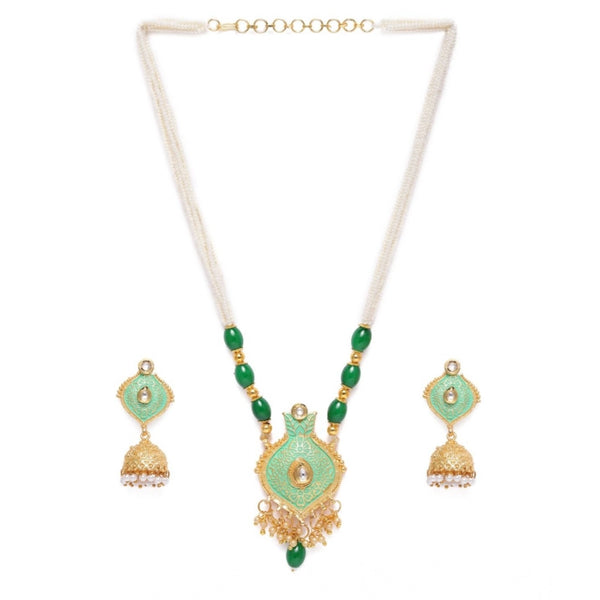 Generic Women's Rose Gold Plated Alloy Necklace &amp; Earings Set (Green)