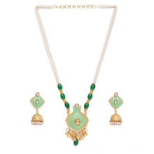 Generic Women's Rose Gold Plated Alloy Necklace & Earings Set (Green)