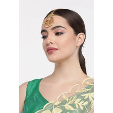 Generic Women's Rose Gold Plated Alloy Kundan Earrings & Mangtikka (Maroon)