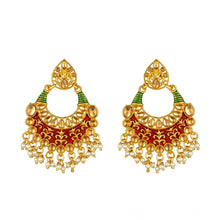 Generic Women's Rose Gold Plated Alloy Kundan Earrings & Mangtikka (Red & Green)