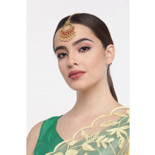 Generic Women's Rose Gold Plated Alloy Kundan Earrings & Mangtikka (Red & Green)