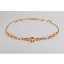 Generic Women's Rose Gold Plated Alloy Hip Belt Kamarband (Red & Green)