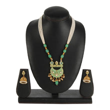 Generic Women's Rose Gold Plated Alloy Necklace & Earings Set (Green)