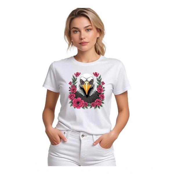 Generic Women's Polyester Solid Printed Round Neck Half Sleeve T-shirt (White)