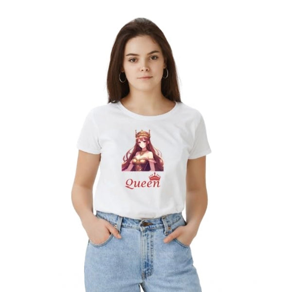 Generic Women's Polyester Solid Printed Round Neck Half Sleeve T-shirt (White)