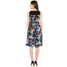 Generic Women's Polyester Printed Sleeveless Above Knee Dress (Black - Multicolor)