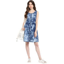 Generic Women's Denim Tie & Dye Sleeveless Above Knee Dress (Blue)