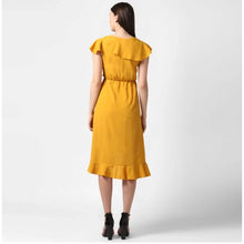 Generic Women's Polyester Ruffled Cap Sleeve Knee-Length Dress (Yellow)
