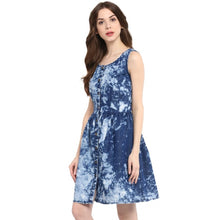 Generic Women's Denim Tie & Dye Sleeveless Above Knee Dress (Blue)
