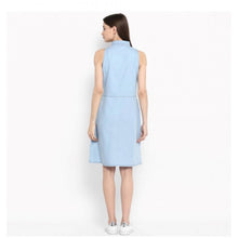 Generic Women's Denim Solid Sleeveless Below Knee Dress (Blue)