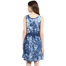 Generic Women's Denim Tie & Dye Sleeveless Above Knee Dress (Blue)