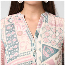 Generic Women's Polyester Printed Long Sleeves Above Knee Dress (Light Pink - Off White)