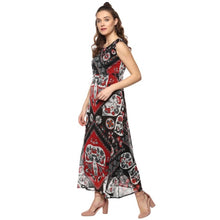 Generic Women's Polyester Printed Sleeveless Dress (Red - Black)