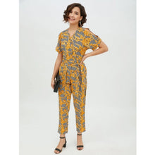 Generic Women's Polyester Printed Half Sleeve Long Jumpsuit (Yellow)