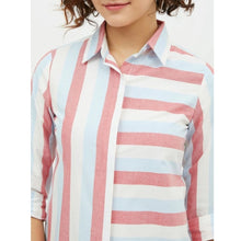 Generic Women's Cotton Striped Long Sleeves Standard Length Shirt (Pink)