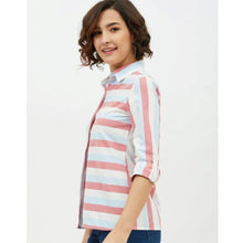 Generic Women's Cotton Striped Long Sleeves Standard Length Shirt (Pink)