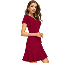 Generic Women's Knitting stretchable Solid V Neck Flaired Sleeve Dress (Maroon )