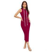 Generic Women's Knitting stretchable Solid Round Neck Sleeveless Dress (Maroon)