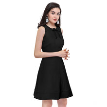 Generic Women's Polyester Solid Round Neck Sleeveless Dress (Black)