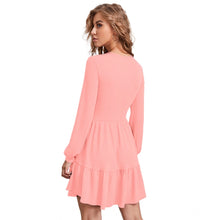 Generic Women's Knitting stretchable Solid Round Neck Full Sleeve Dress (Peach)
