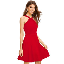 Generic Women's Knitting stretchable Solid Halter Neck Sleeveless Dress (Red )