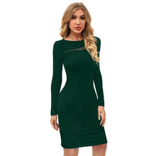 Generic Women's Knitting stretchable Solid Round Neck Full Sleeve Dress (Green )