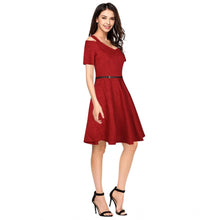 Generic Women's Polyester Solid V Neck Cap Sleeve Dress (Maroon)