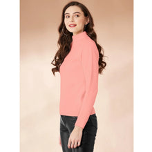 Generic Women's Polyester Solid High Neck Full Sleeve T-Shirt (Peach)