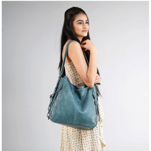 Generic Women's PU Leather Medium Shoulder Zipper Handbag (Blue)