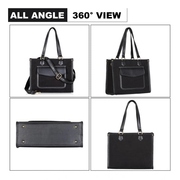 Generic Women's Canvas Medium Top handle Satchel Zipper Handbag (Black)