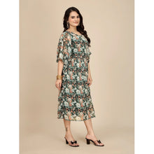 Generic Women's Georgette Printed Round Neck Short Sleeve Dress (Black)