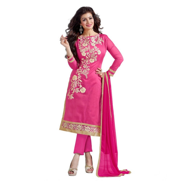 Generic Women's Chanderi Unstitched Salwar Suit-Material With Dupatta (Pink,2 Mtrs)