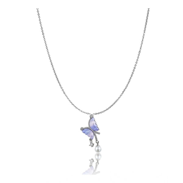Generic Women's Stainless Steel Butterfly Dailywear Pendent Delicate Chain (Silver Plated)