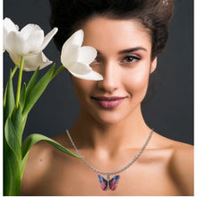 Generic Women's Stainless Steel Colorful Butterfly Pendent Dailywear chain (Silver Plated)