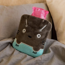 Grey Cat Print Small Hot Water Bag with Cover for Pain Relief