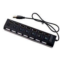 USB Splitter Multi Port USB 2.0 Hub, 7 Port with Independent On/Off Switch and LED Indicators USB A Port Data Hub, Suitable for PC Computer Keyboard Laptop Mobile HDD, Flash Drive  Etc